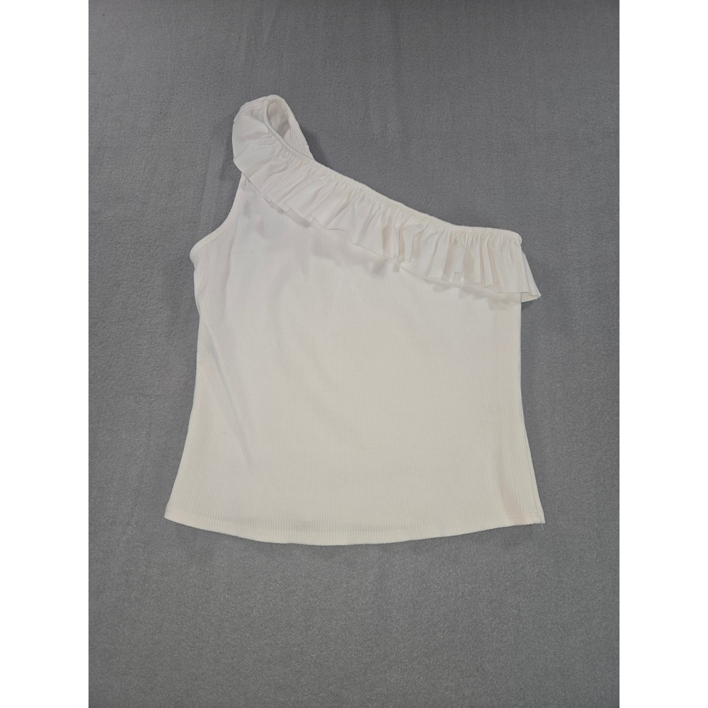 Francesca's‎ Jun & Ivy Top Women XL White One Shoulder Ruffle Ribbed Knit